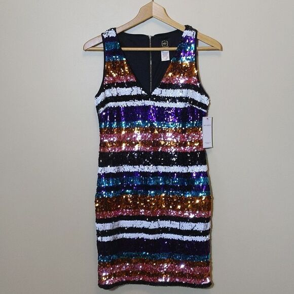 Showgirl Rainbow Sequin Stripe Mini Dress Swifty Eras Taylor Swift Party NWT - Picture 2 of 15